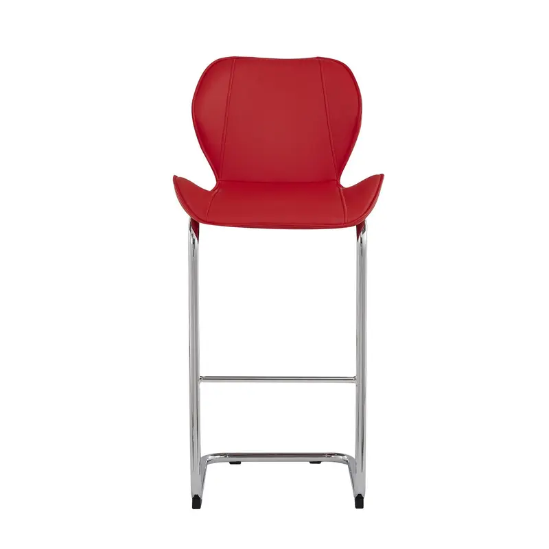 Set Of 4 Modern Red Barstools With Chrome Legs By Homeroots