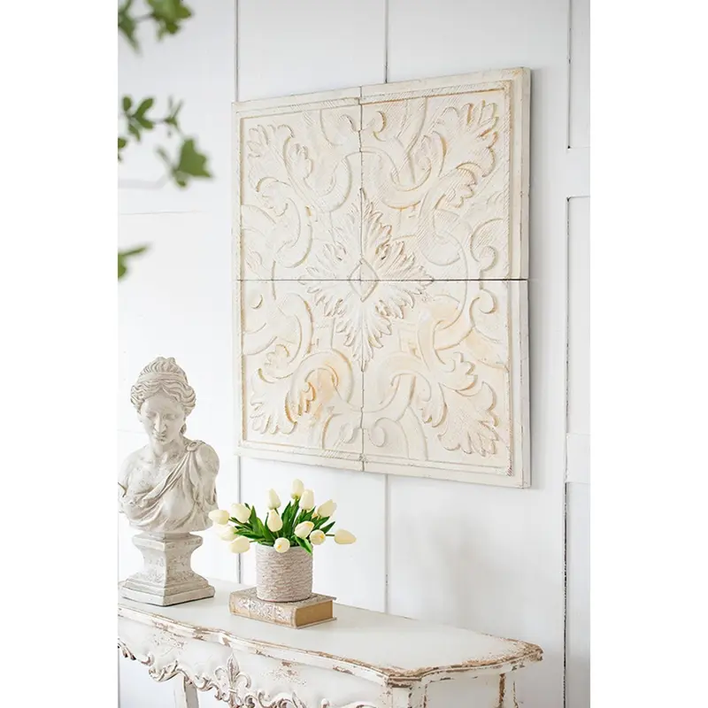 Set of 4 Whitewashed Arabesque Carved Wall Art By Homeroots