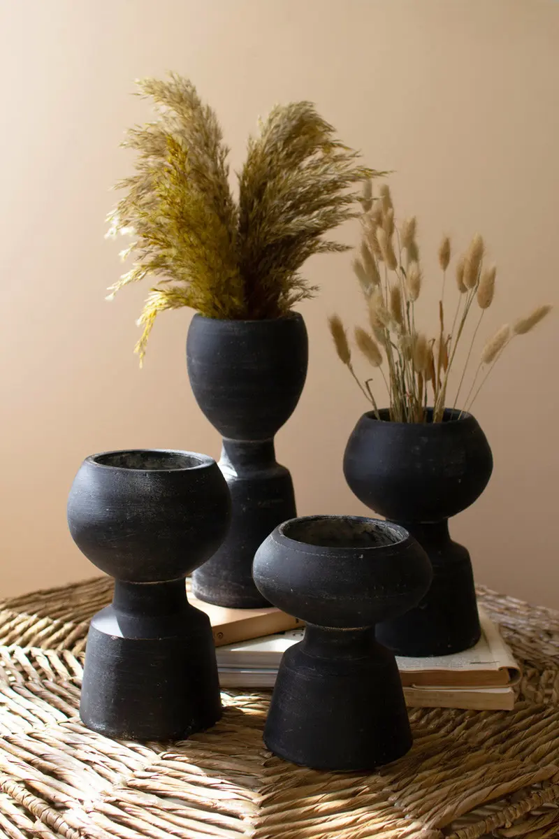 Set Of Four Black Clay Vases By Kalalou