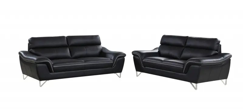 Set of Modern Black Leather Sofa And Loveseat By Homeroots