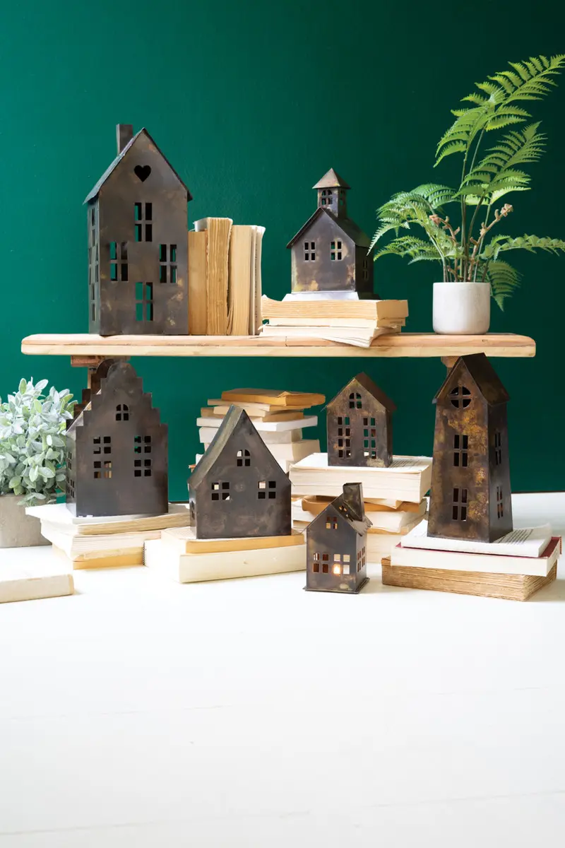 Set Of Seven Antique Brown Metal Village By Kalalou