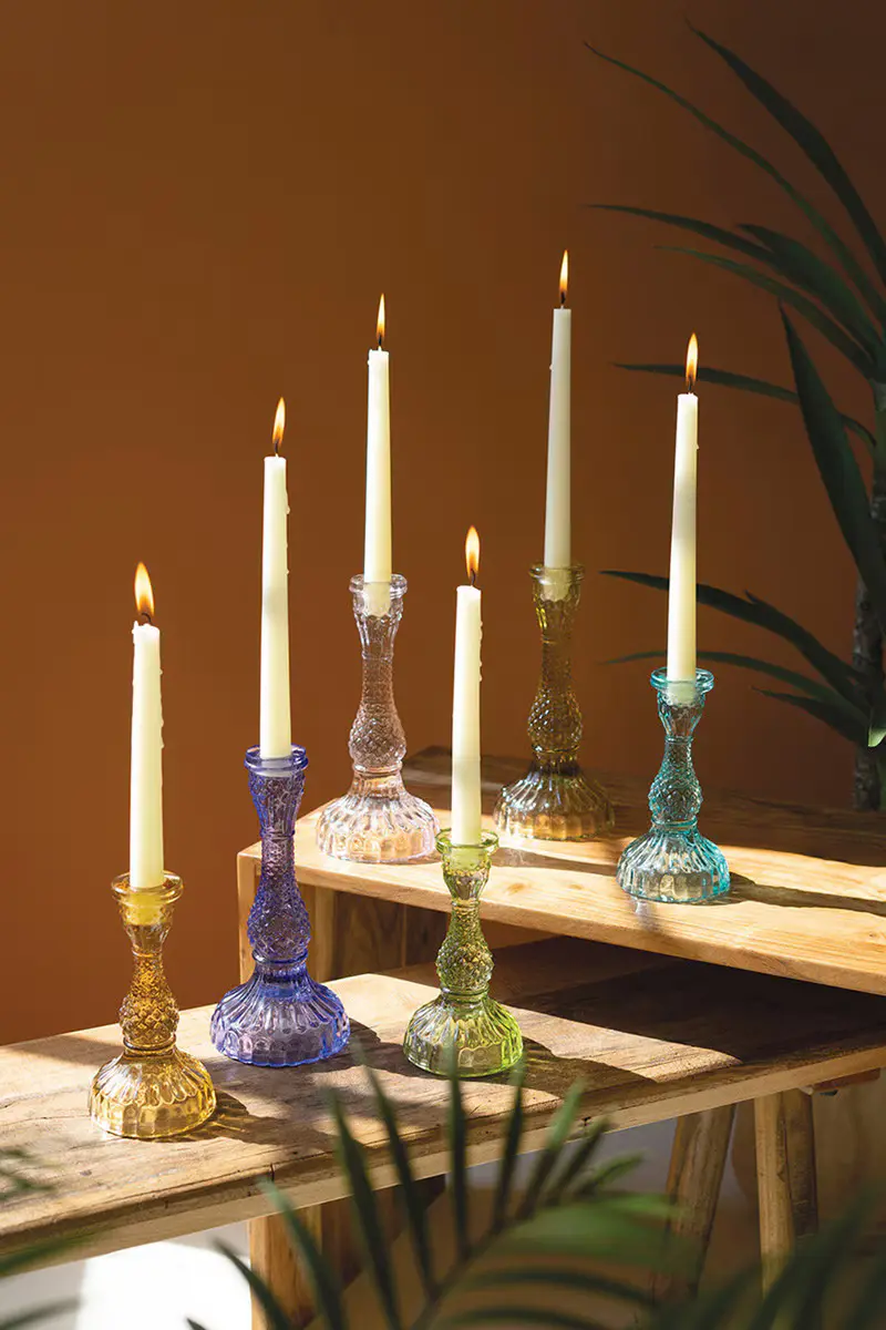 Set Of Six Glass Taper Candle Holders By Kalalou