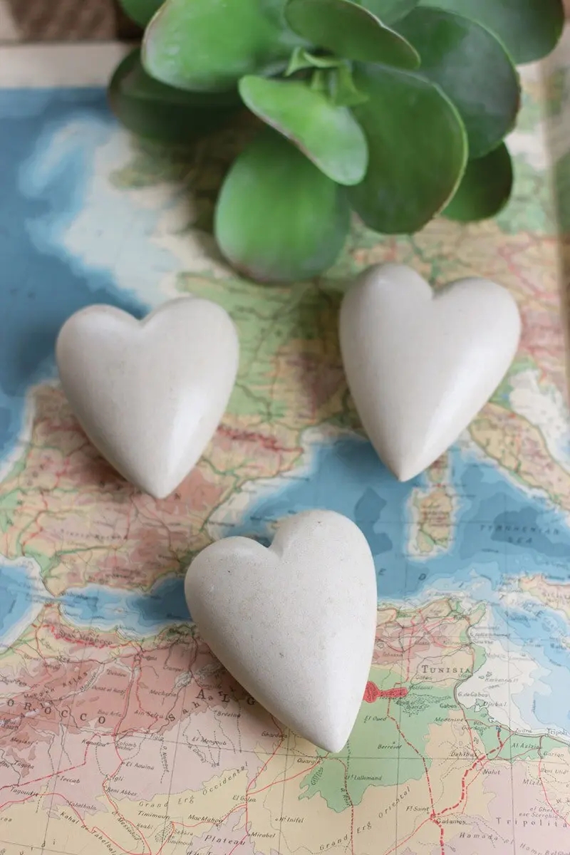 Set Of Six Hand Carved Stone Hearts-White (Min 2) By Kalalou