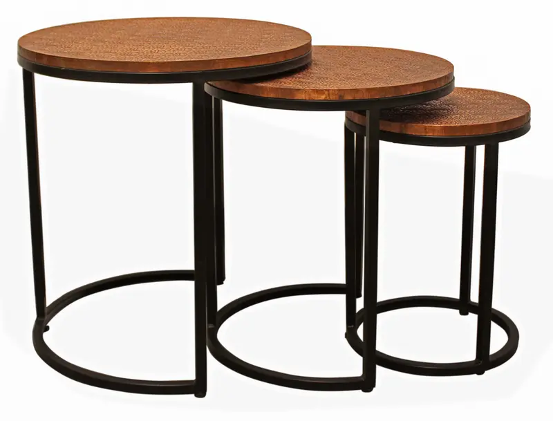 Set Of Three 19" Black And Copper Round Nested Tables By Homeroots