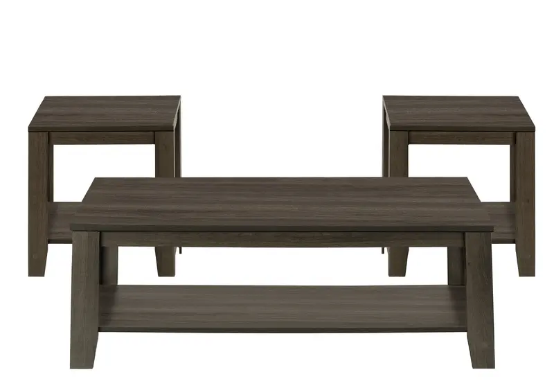 Set Of Three 42" Oak Rectangular Coffee Table With Three Shelves By Homeroots