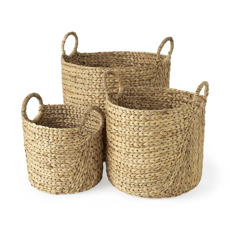 Set of Three Braided Wicker Storage Baskets By Homeroots