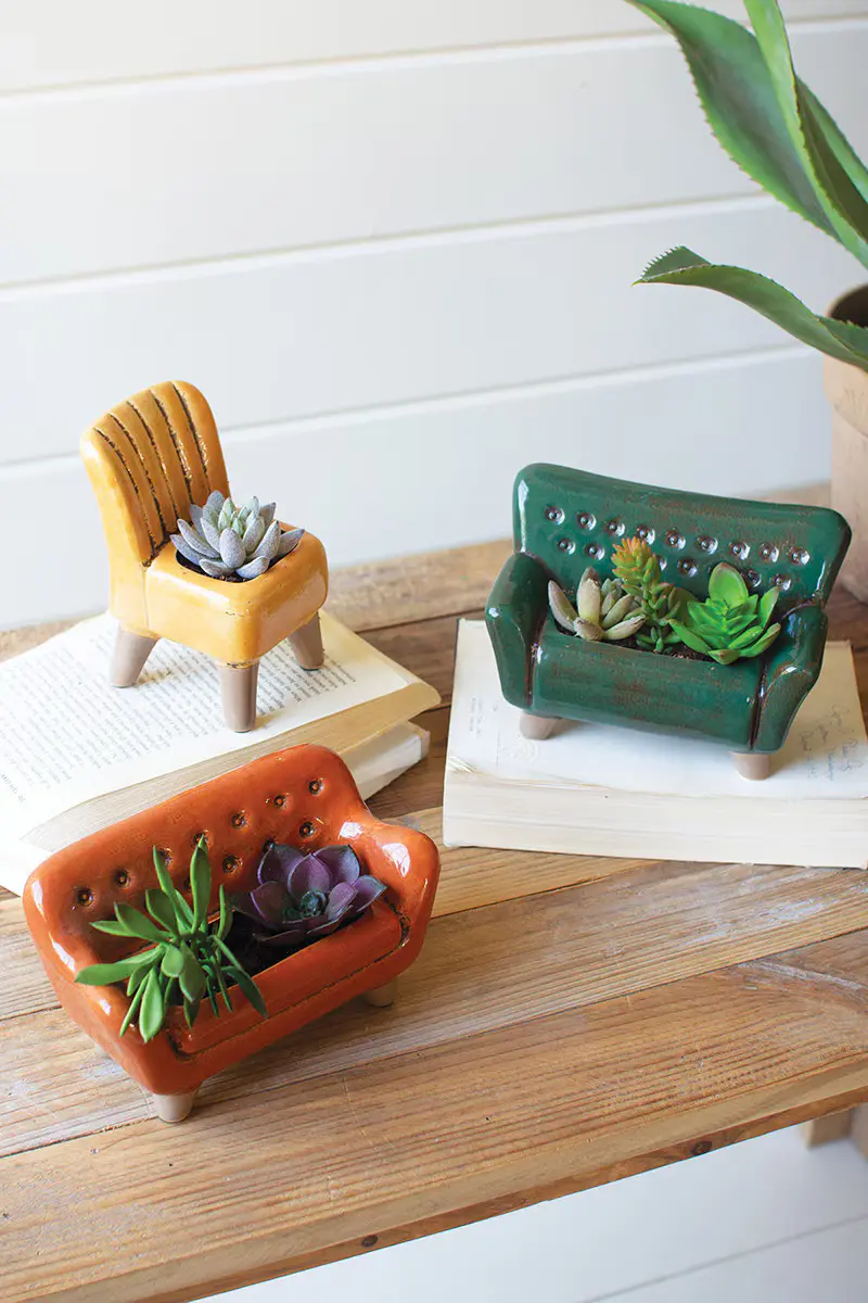 Set Of Three Ceramic Sofa And Chair Planters (Min 2) By Kalalou