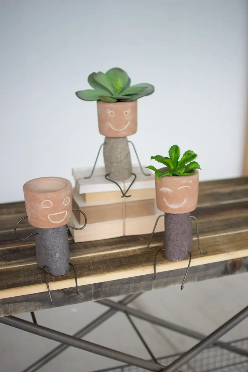 Set Of Three Clay & River Rock Kid Planters (Min 2) By Kalalou