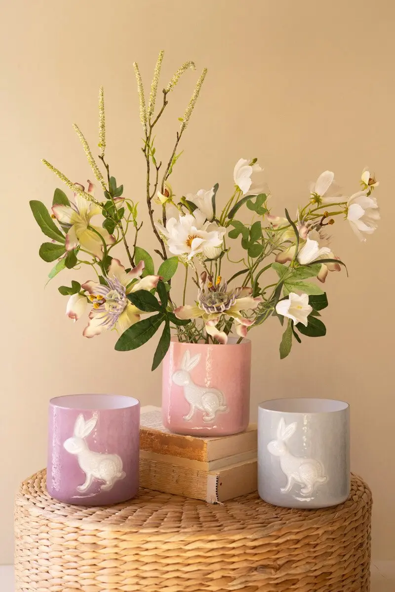 Set Of Three Colored Glass Bunny Vases By Kalalou