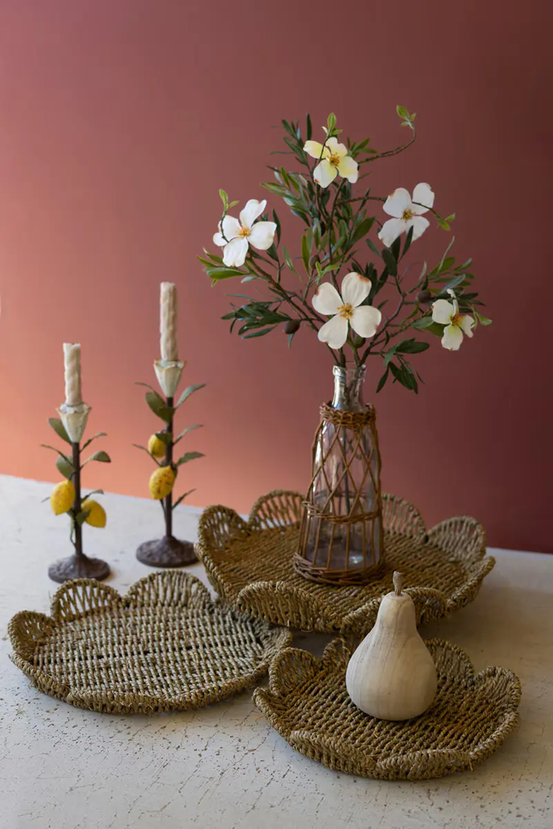 Set Of Three Flower Shaped Woven Seagrass Trays (Min 2) By Kalalou