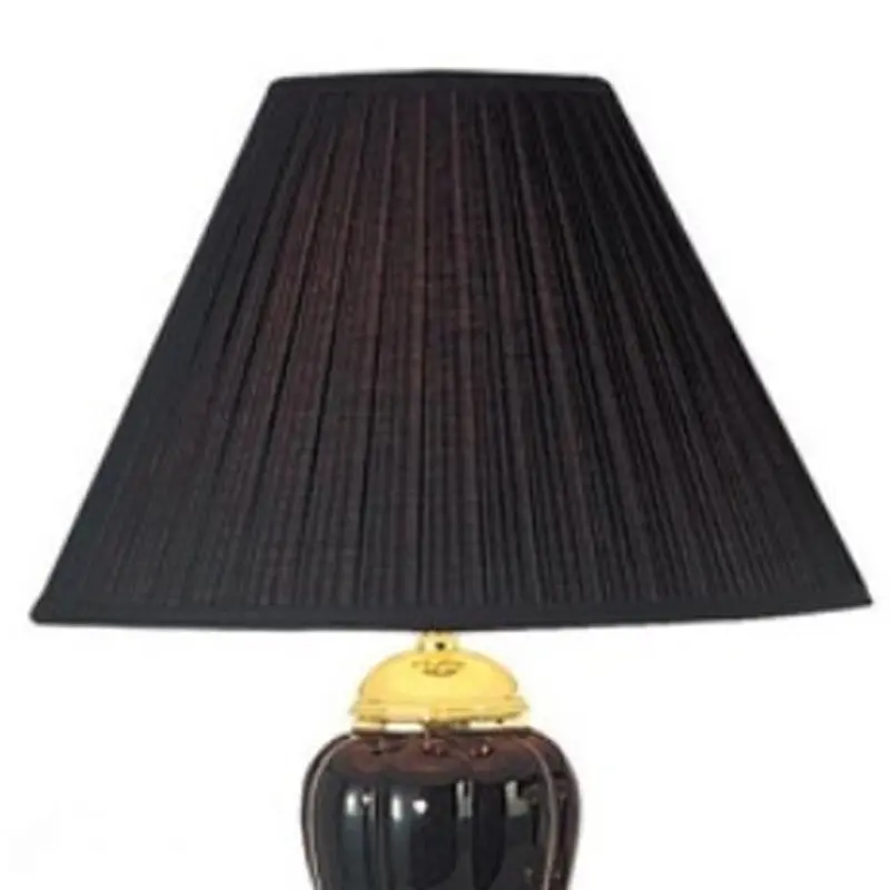 Set Of Three Gold Ceramic Bedside Floor and Table Lamp Set With Black Empire Shade By Homeroots