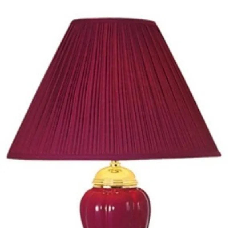 Set Of Three Gold Ceramic Bedside Floor and Table Lamp Set With Red Empire Shade By Homeroots