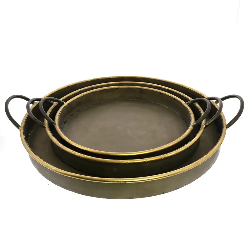 Set Of Three Gold Metal Round Trays By Homeroots