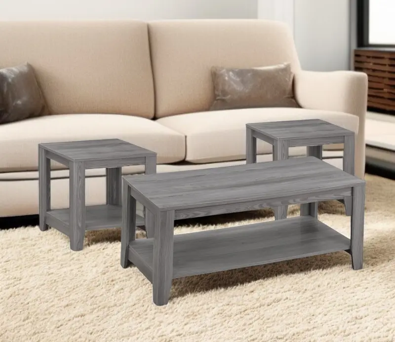 Set of Three Gray Coffee Table With Shelf By Homeroots
