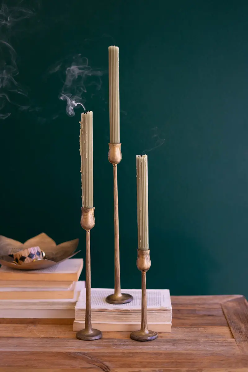 Set Of Three Metal Taper Candle Holders - Antique Brass #1 By Kalalou