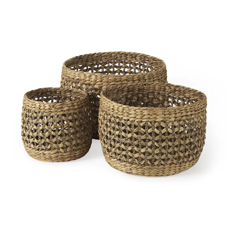Set of Three Round Wicker Baskets By Homeroots