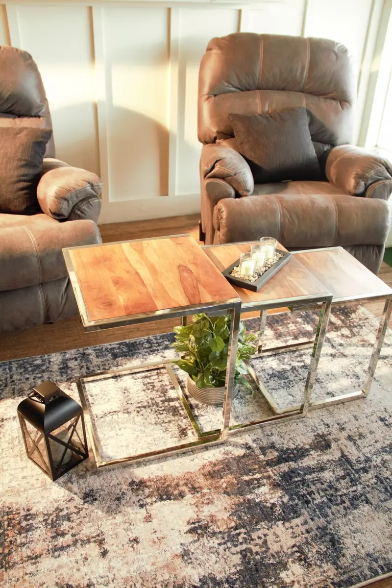 Set of Three Stylish Wood and Metal C Shaped Nesting End Tables By Homeroots