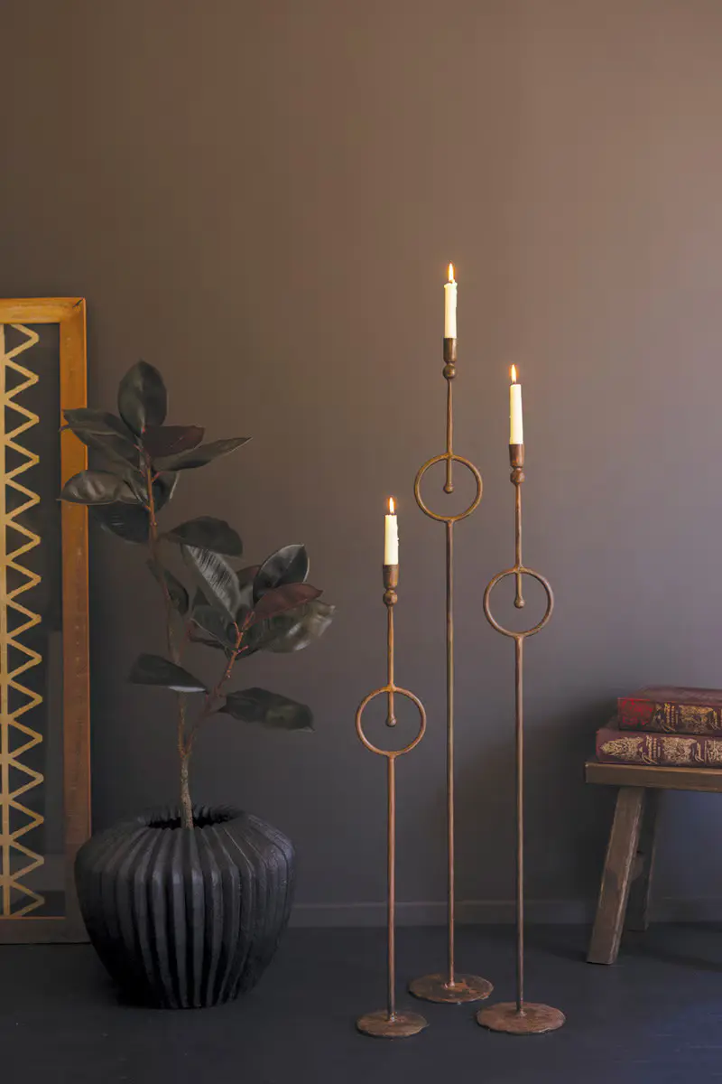 Set Of Three Tall Taper Candle Holder With Circle Detail By Kalalou
