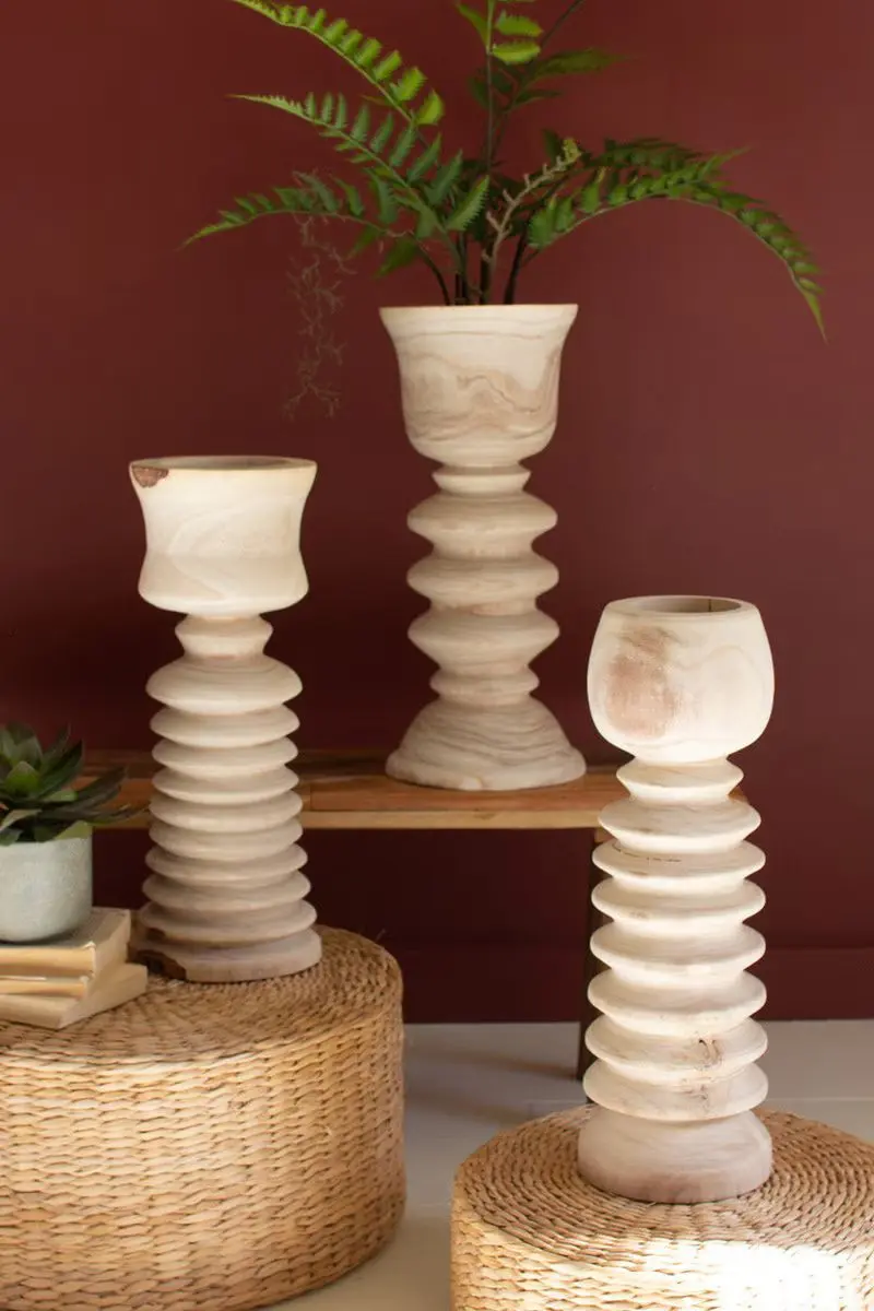 Set Of Three Turned Wood Towers With Cups By Kalalou