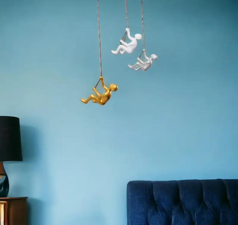 Set of Three White Resin Novelty Hanging Dimensional Sculpture By Homeroots