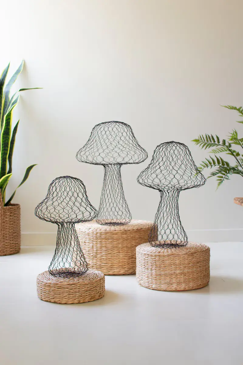 Set Of Three Wire Mushrooms By Kalalou