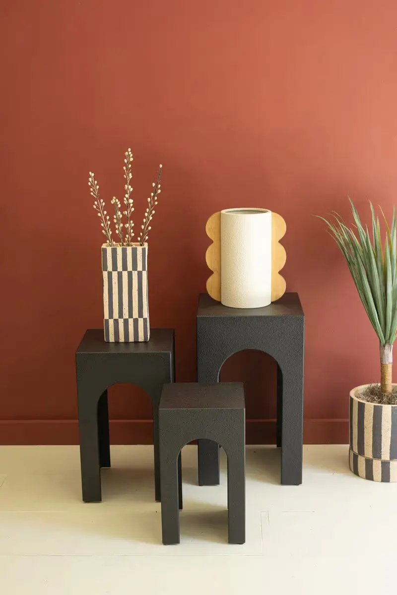 Set Of Three Wooden Side Tables - Black By Kalalou