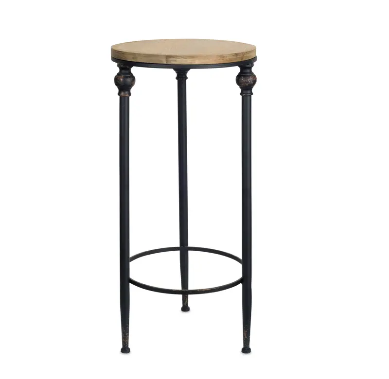 Set Of Two 12" Black And Brown Solid Wood Round End Tables By Homeroots