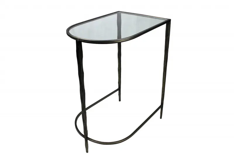 Set of Two 25" Clear and Gold Glass Free Form Frame Console Table By Homeroots