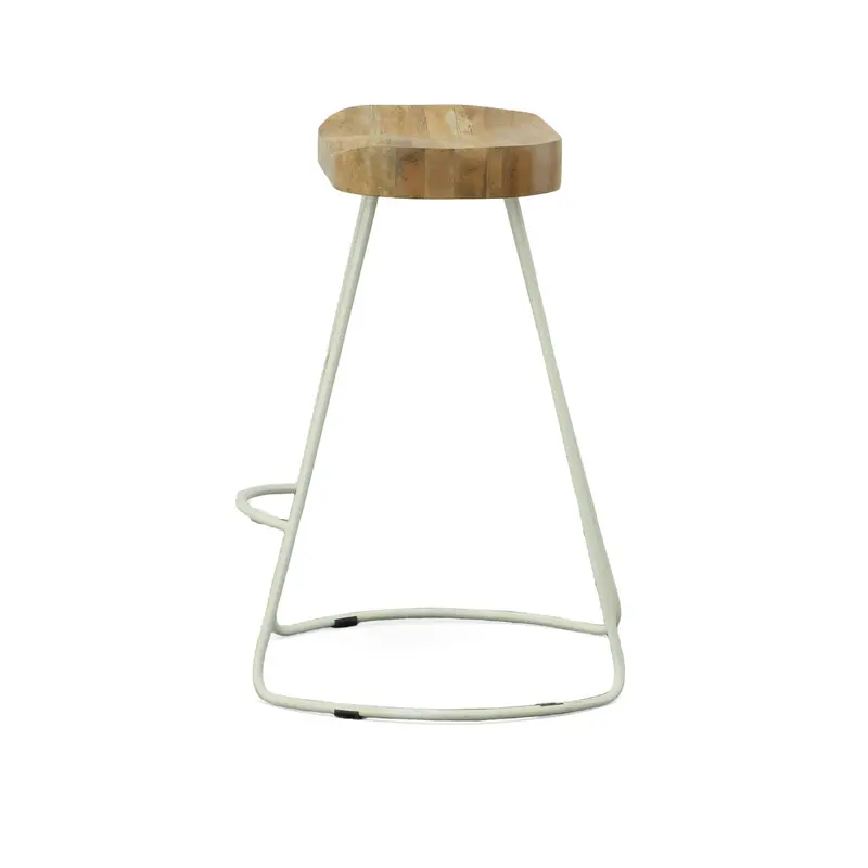 Set Of Two 25" Natural And White Steel Backless Counter Height Bar Chairs With Footrest By Homeroots