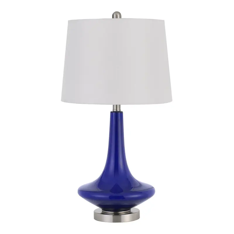 Set of Two 26” Navy Blue Glass Table Lamps By Homeroots