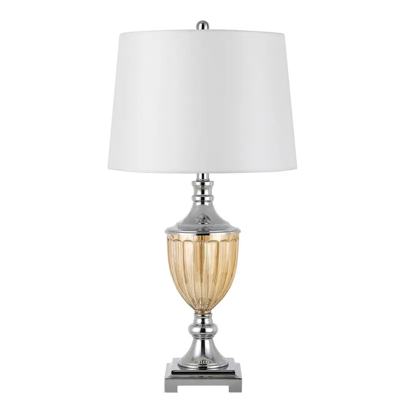 Set of Two 29” Amber Glass And Silver Table Lamp By Homeroots
