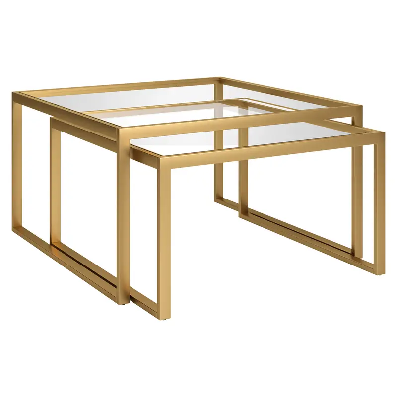 Set Of Two 30" Gold Glass Nested Coffee Tables By Homeroots