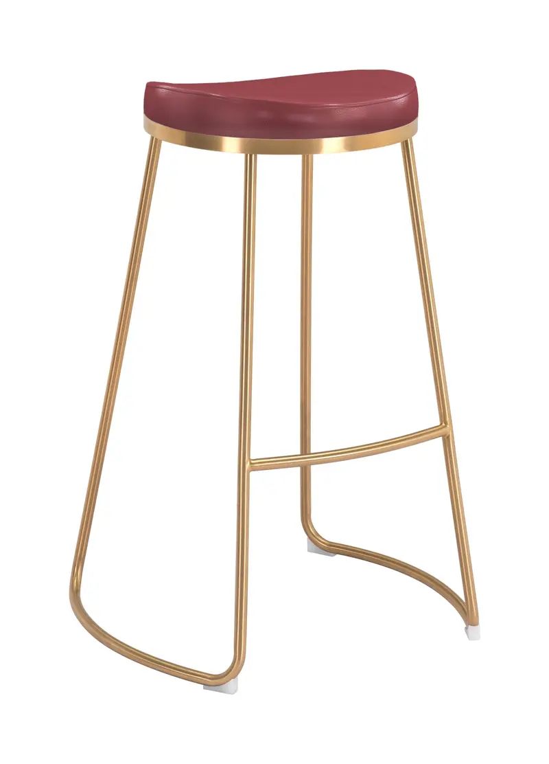 Set Of Two 31" Burgundy And Gold Steel Backless Bar Height Chairs With Footrest By Homeroots