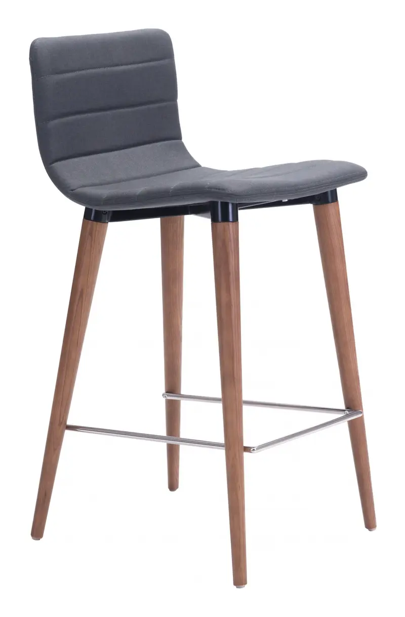 Set Of Two 34" Gray And Brown Solid Wood Low Back Counter Height Bar Chairs With Footrest By Homeroots