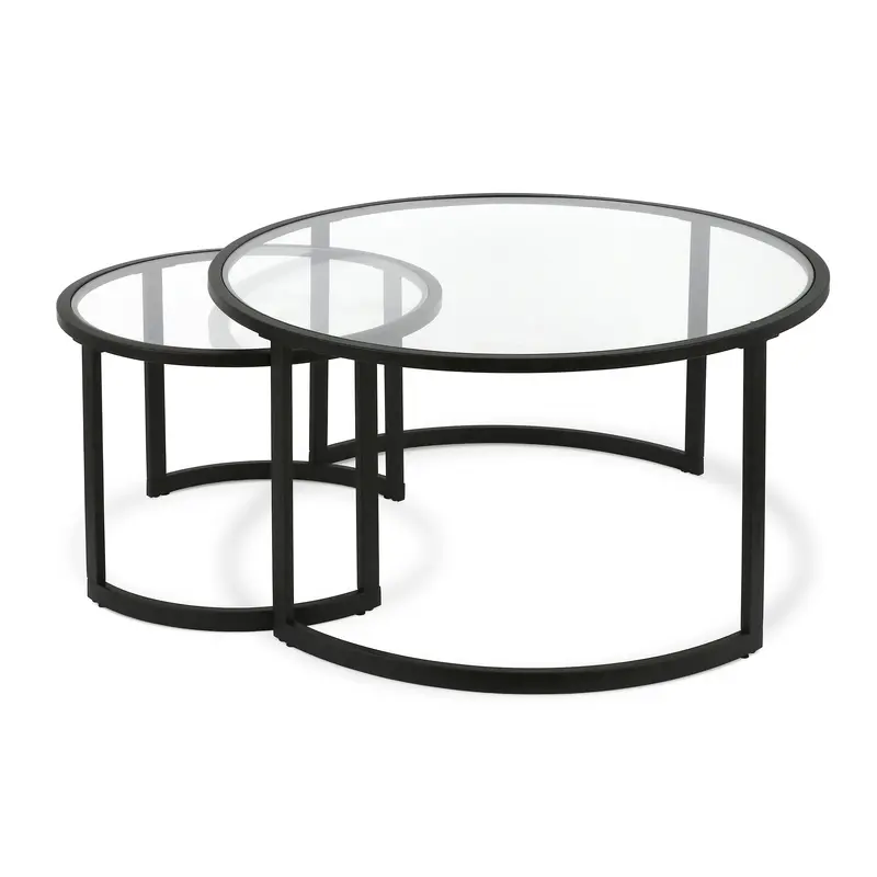 Set Of Two 36" Black Glass Round Nested Coffee Tables By Homeroots