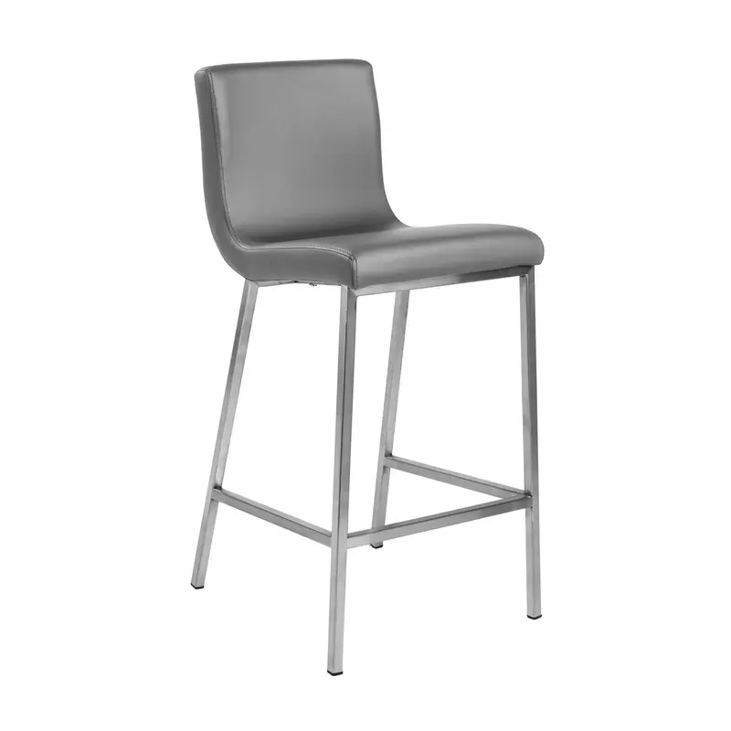 Set Of Two 36" Gray And Silver Steel Low Back Counter Height Bar Chairs With Footrest By Homeroots