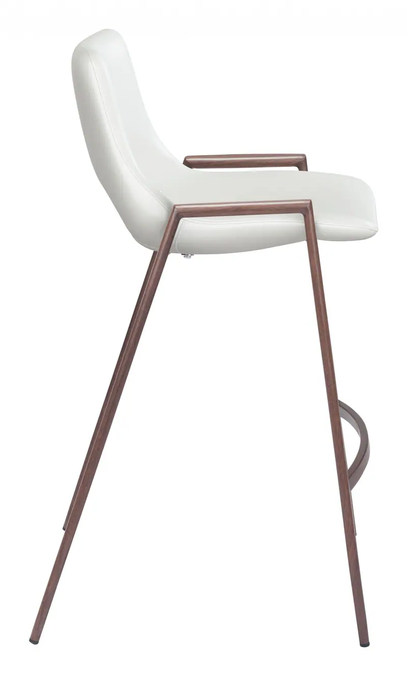 Set Of Two 36" White And Brown Steel Low Back Counter Height Bar Chairs With Footrest By Homeroots