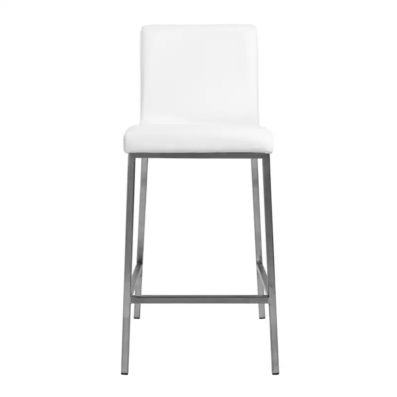 Set Of Two 36" White And Silver Steel Low Back Counter Height Bar Chairs With Footrest By Homeroots