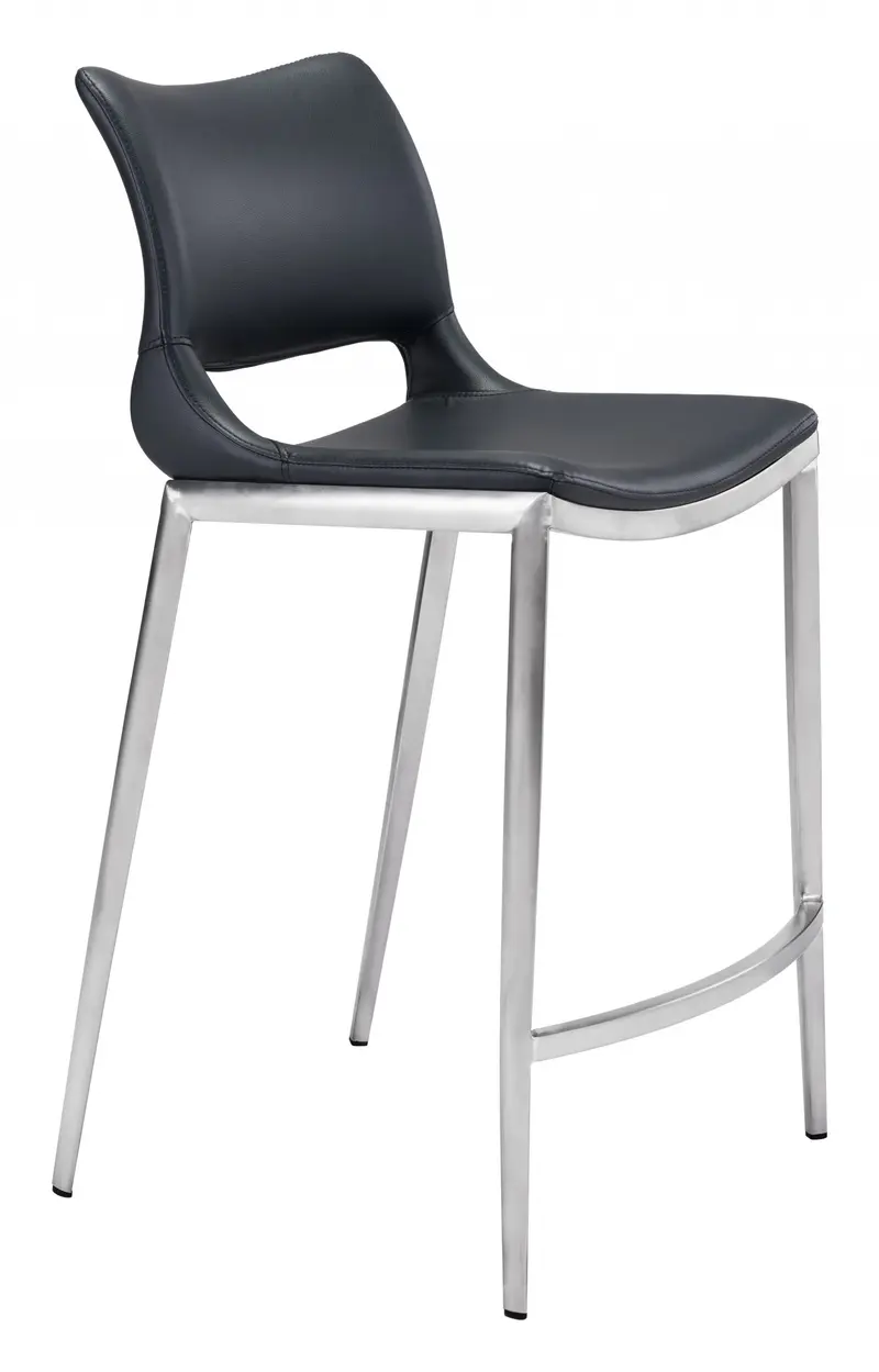 Set Of Two 37" Black And Silver Steel Low Back Counter Height Bar Chairs With Footrest By Homeroots