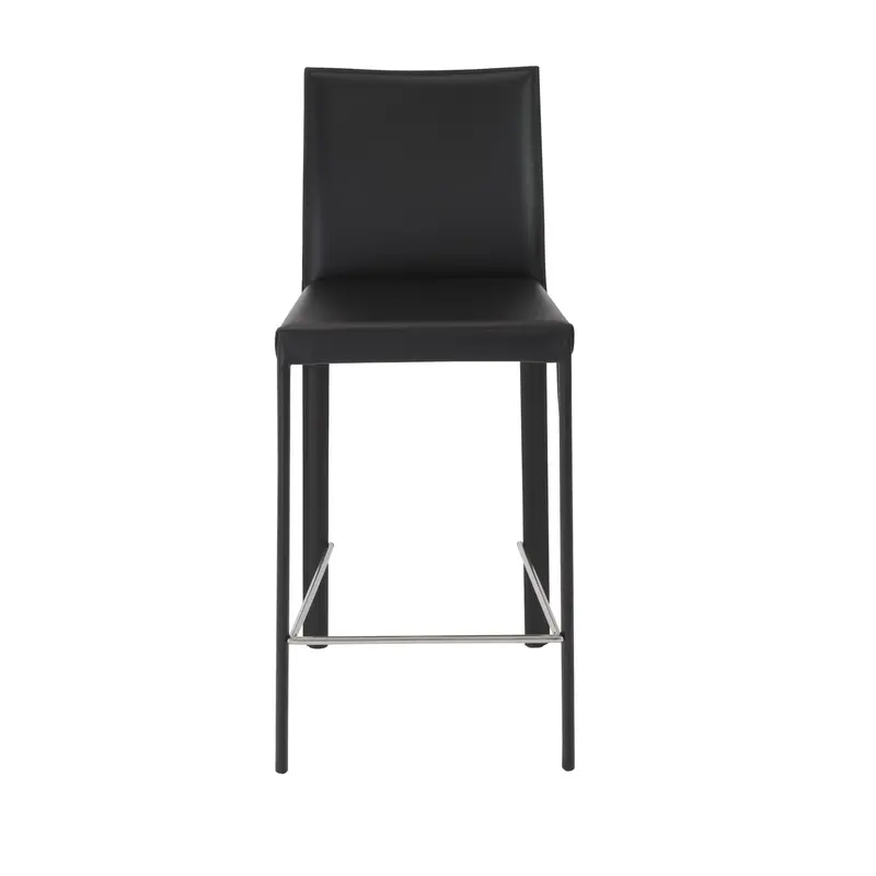 Set Of Two 37" Black Steel Low Back Counter Height Bar Chairs With Footrest By Homeroots