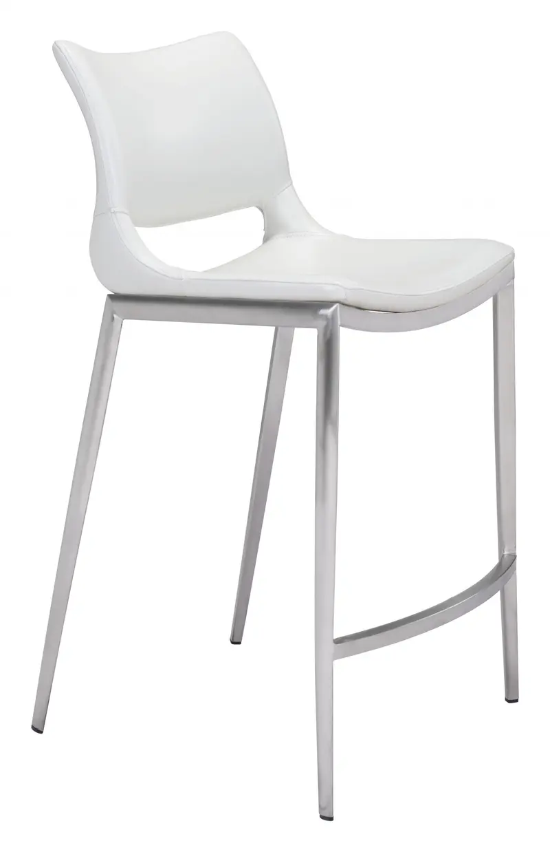 Set Of Two 37" White And Silver Steel Low Back Counter Height Bar Chairs With Footrest By Homeroots