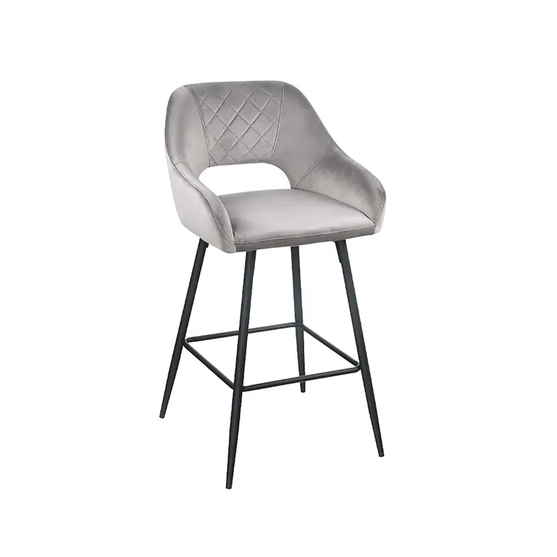 Set Of Two 38" Gray Velvet And Black Open Back Bar Height Chairs By Homeroots