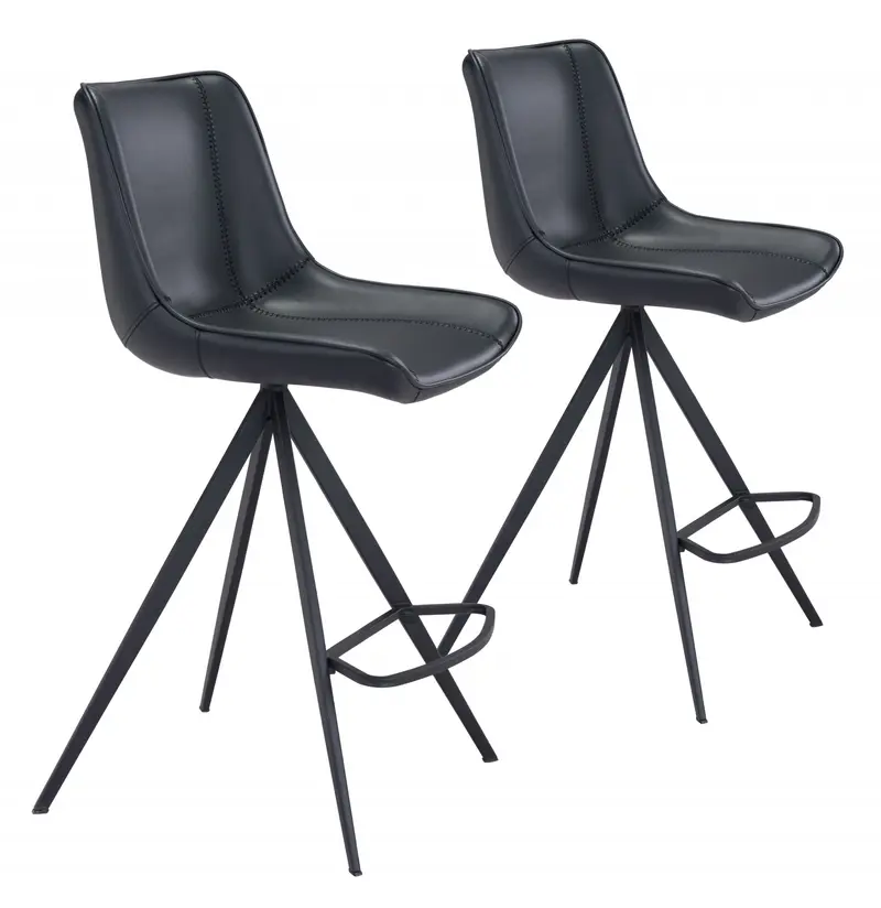 Set Of Two 39" Black Steel Low Back Counter Height Bar Chairs With Footrest By Homeroots