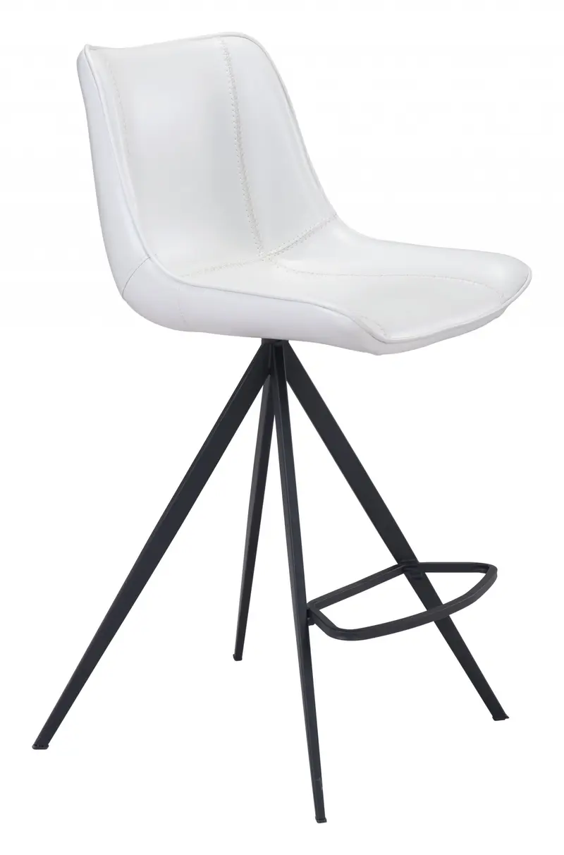 Set Of Two 39" White And Black Steel Low Back Counter Height Bar Chairs With Footrest By Homeroots