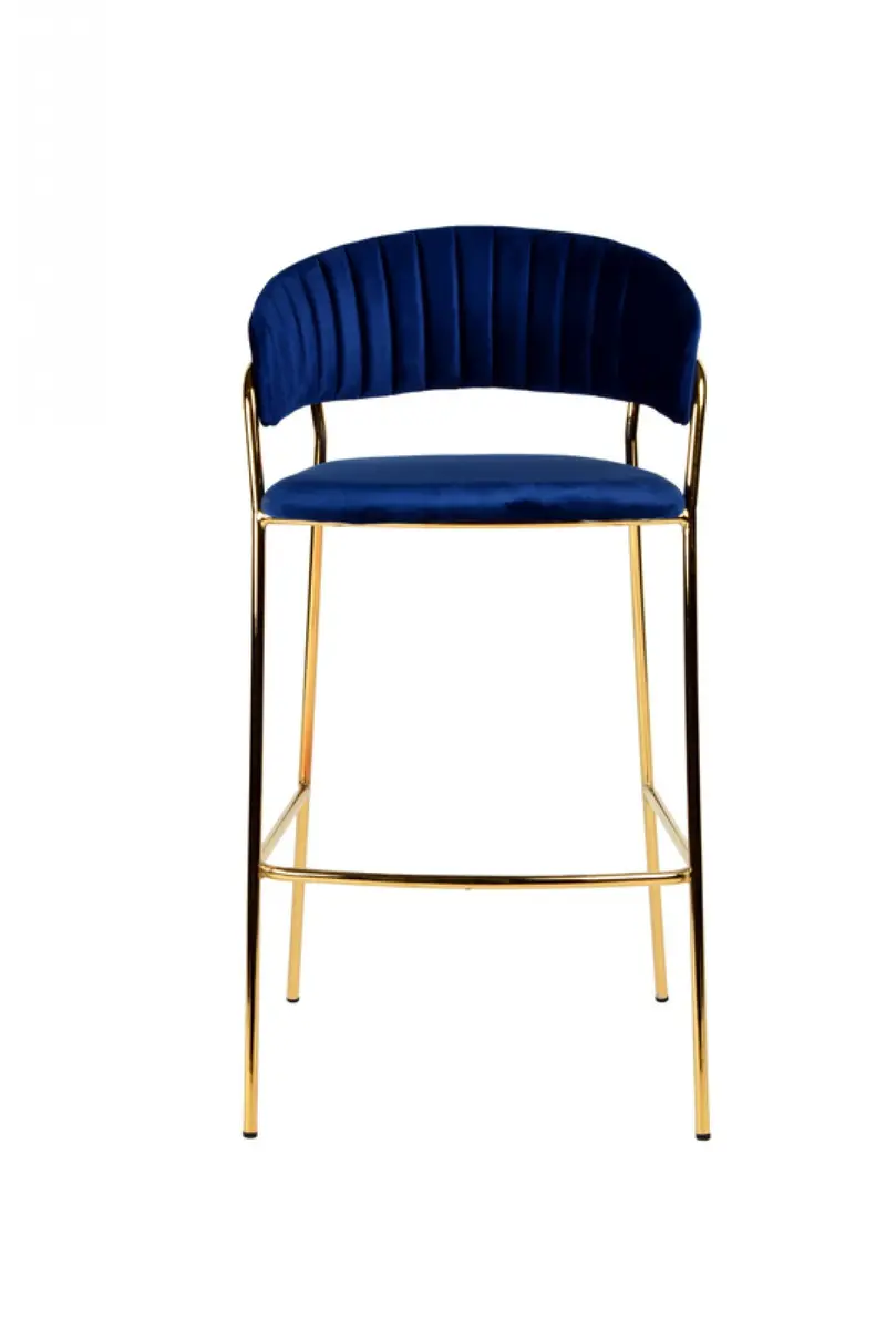 Set Of Two 40" Blue And Golden Steel Low Back Bar Height Bar Chairs With Footrest By Homeroots