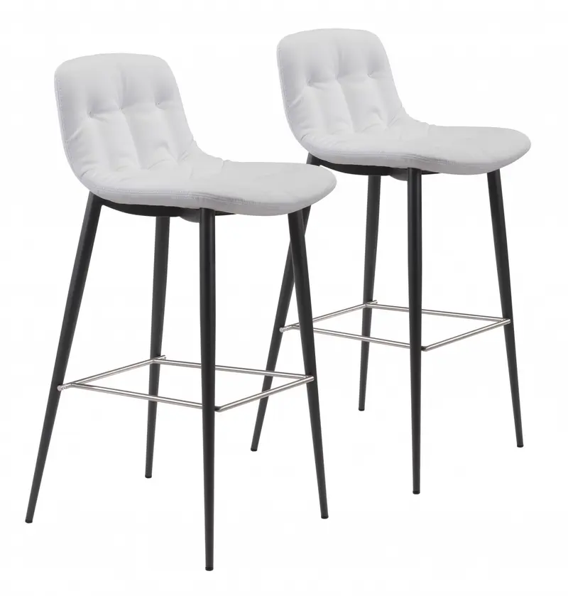 Set Of Two 40" White Steel Low Back Chairs With Footrest By Homeroots