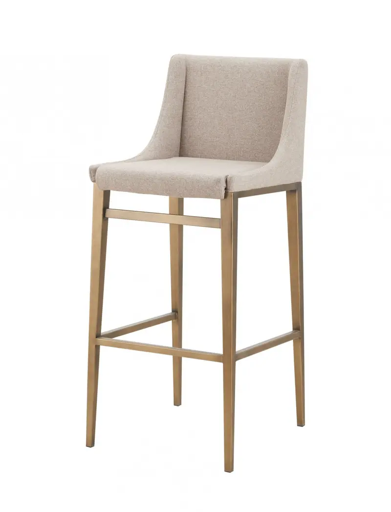 Set Of Two 41" Beige And Antiqued Gold Bar Height Chairs With Footrest By Homeroots