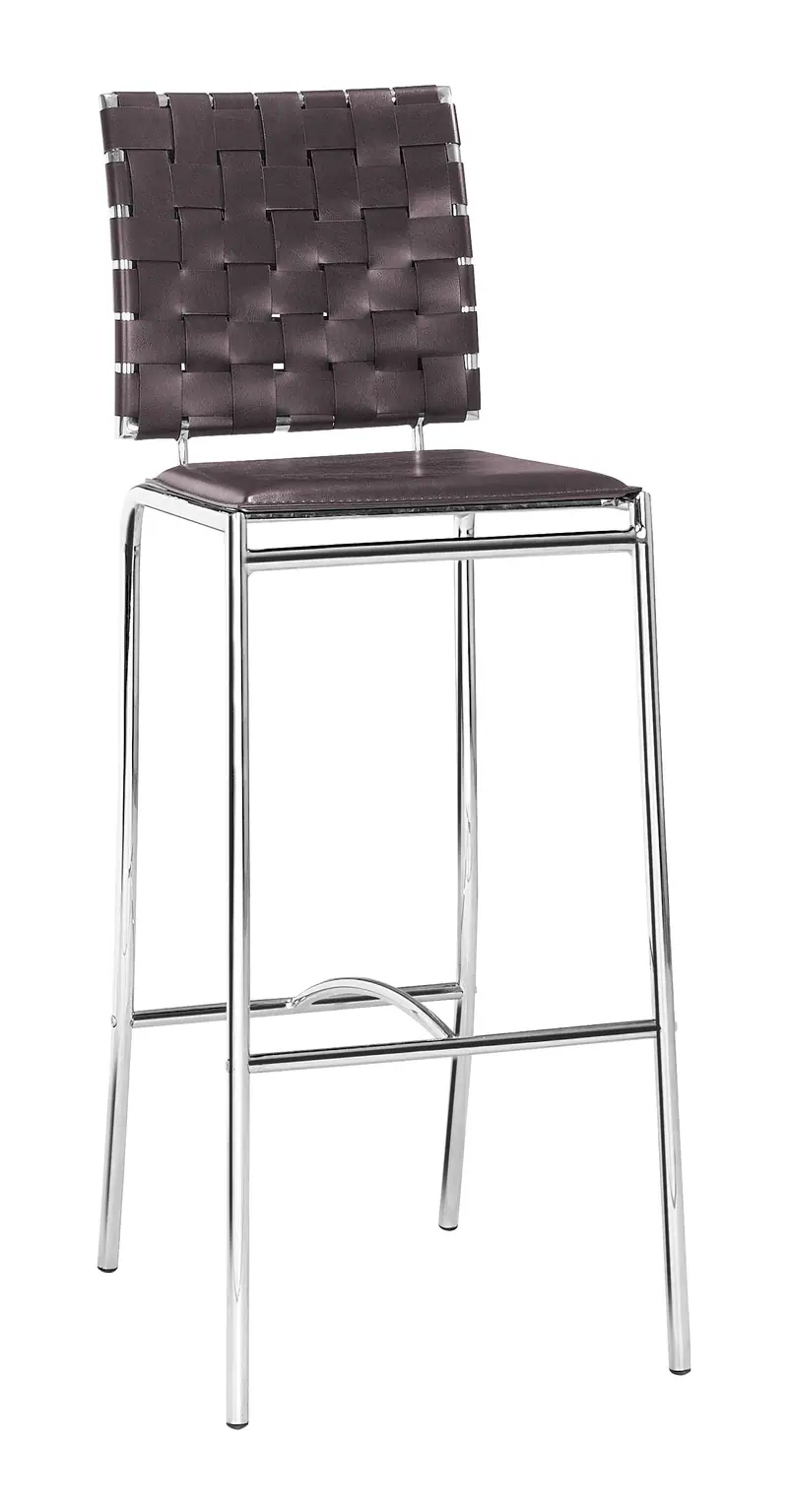 Set Of Two 41" Espresso And Silver Steel Low Back Bar Height Chairs With Footrest By Homeroots
