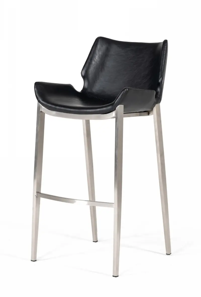 Set Of Two 42" Black Faux Leather And Steel Low Back Bar Height Chairs With Footrest By Homeroots