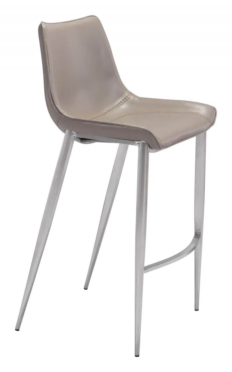 Set Of Two 43" Gray And Silver Steel Low Back Bar Height Chairs With Footrest By Homeroots
